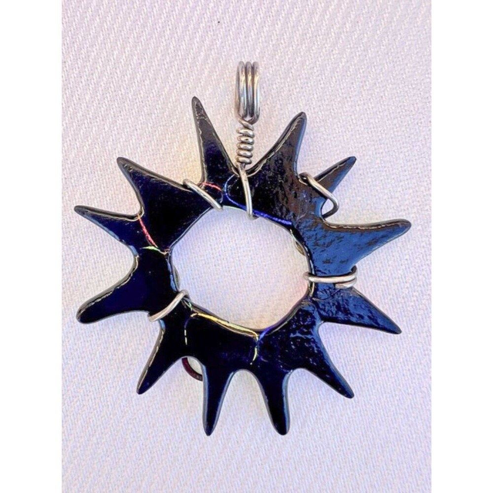 Artisan Made Art Glass Sterling Wire Wrap Starburst Pendant Heidi White Designs - Picture 3 of 7